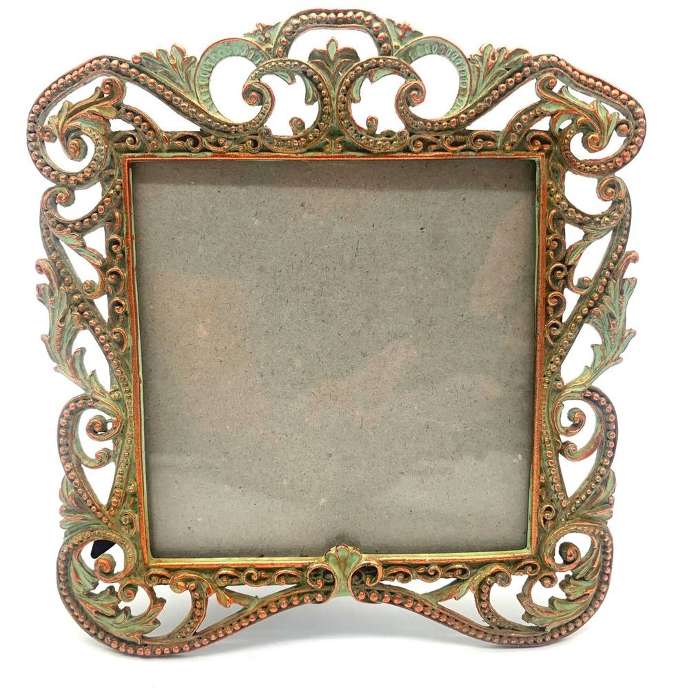 Vintage Ornate Square Picture Frame Verdigris Green Baroque Scrollwork 6x6